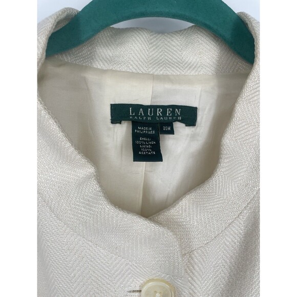 Lauren Ralph Lauren Blazer 100% Linen Mandarin Collar Herringbone Woven Jacket - Picture 5 of 15